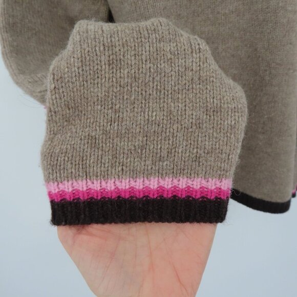 Alexandra Bartlett Women Large Lambswool Wool Brown Pink Elbow Patch Sweater - Picture 3 of 11